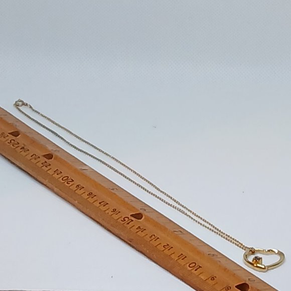 Vintage Gold Tone Open Heart Pendant Necklace with Faux Stone #13W - Picture 9 of 13